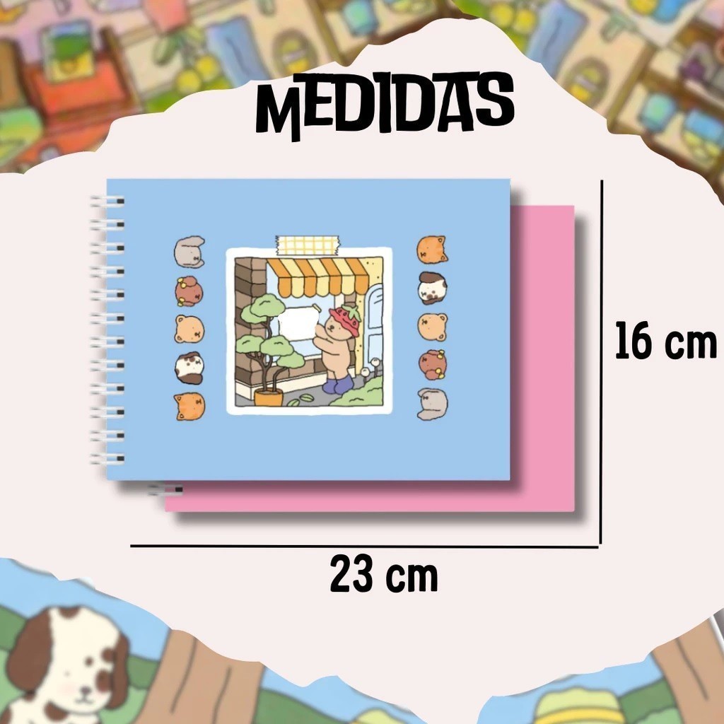 Livro de Desenho Fofo A5 com Ursos – Papel Grosso 180g + Folha de Acetato Inclusa