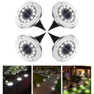 Kit Espeto jardim solar fotocélula inox prova d'água disco spot grama chão área externa 8 ou 12 LEDs em Oferta na Shopee