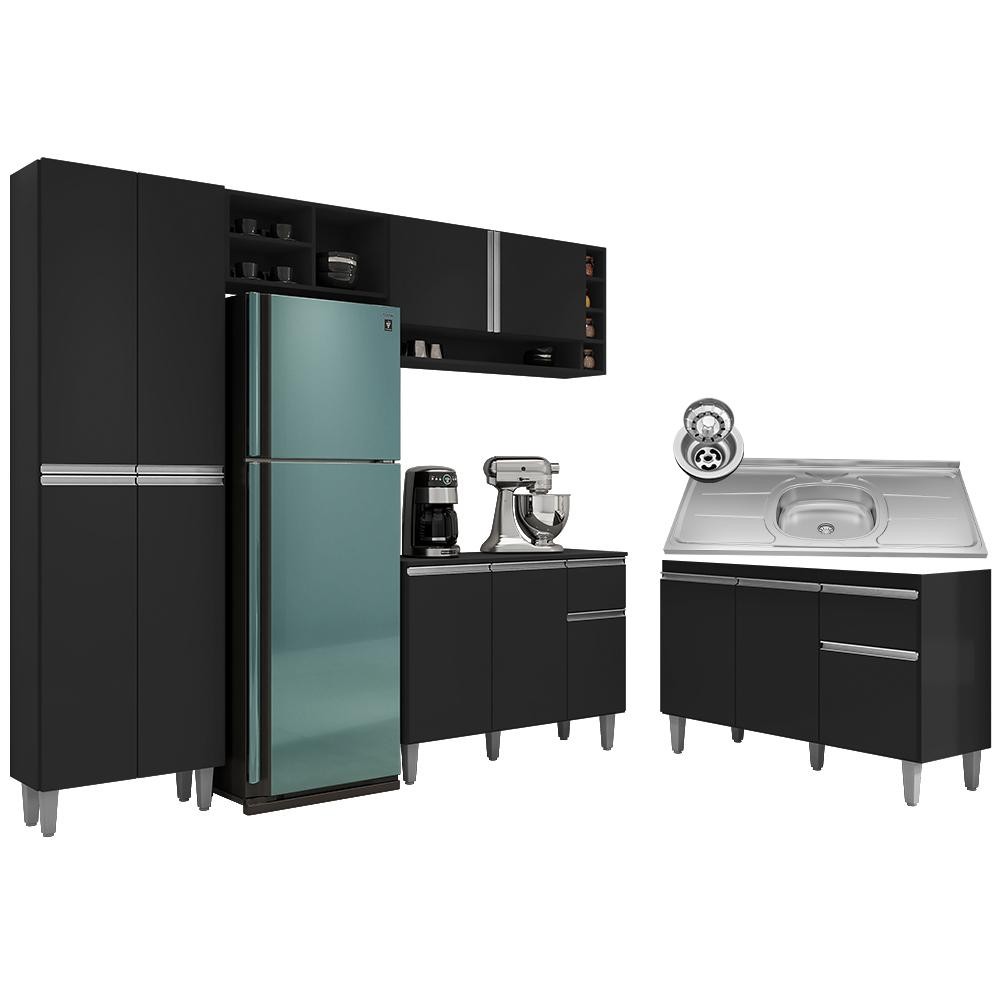 Cozinha Compacta Vanessa e Balcão Gabinete Com Pia Tatiane 120cm Preto - AJL Móveis em Oferta na Shopee
