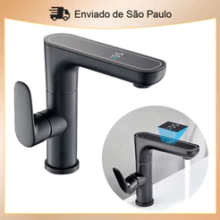 Torneira De Banheiro Com Display LED Temperatura Misturador De Água quente e frio Monocomando Rotação de 360°