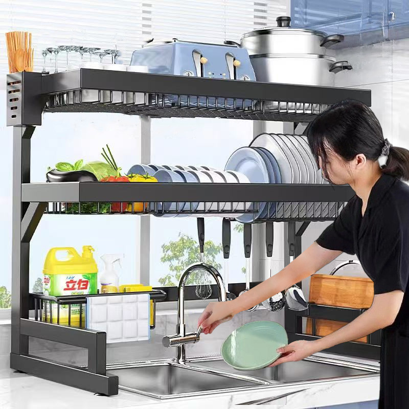 Escorredor De Louça Suspenso Kitchen Rack Aço Inoxidável Organizador Louça Preto 65/85cm C...