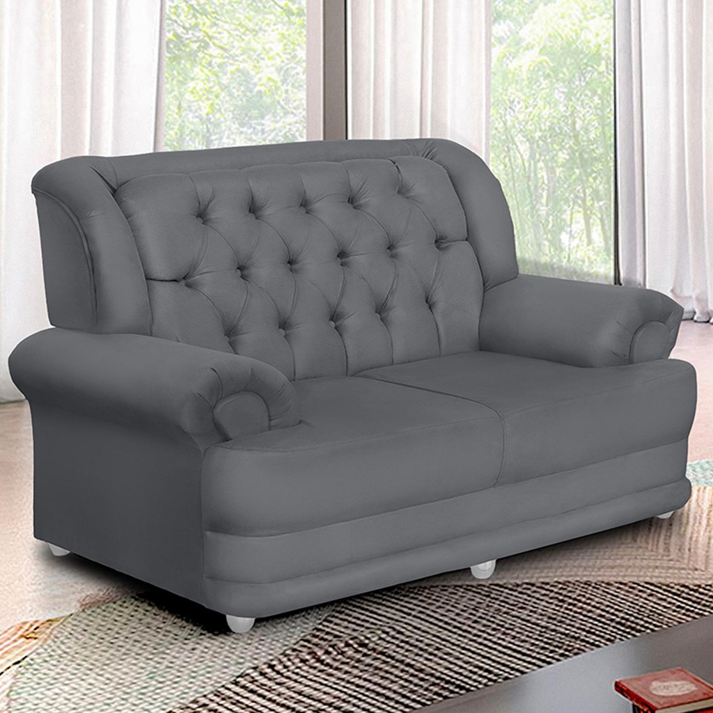 Sofá 1,50m 2 Lugares Suede Finlândia Cinza