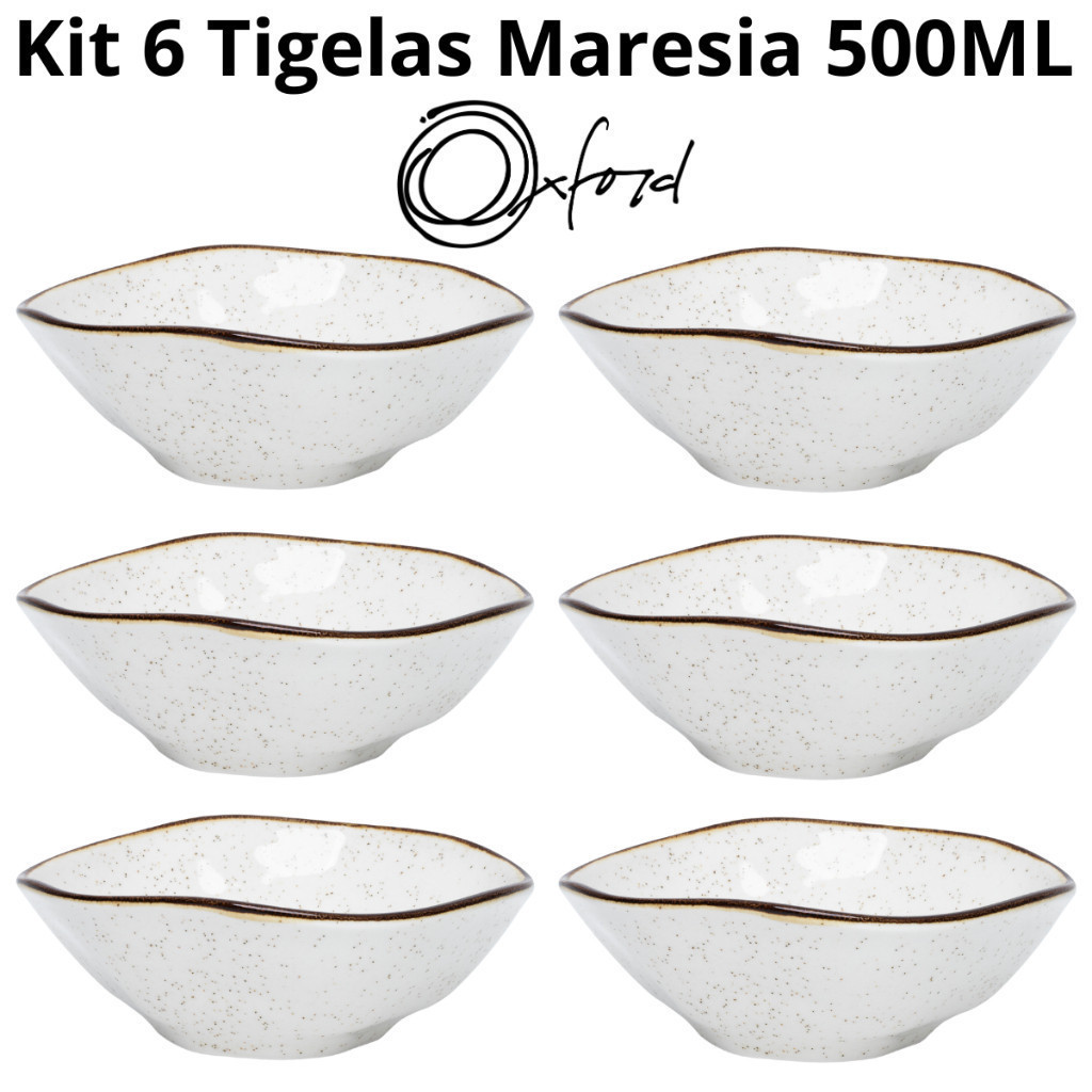 Jogo Conjunto 6 Tigelas Bowl Cumbuca Ryo Maresia 500ml Oxford Porcelanas Sopa Cereal Caldo
