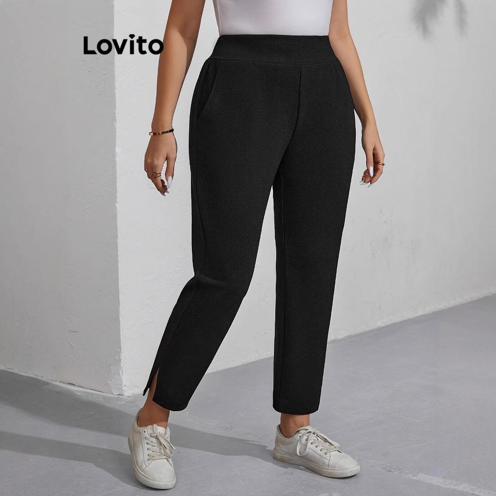 (Trendy) Lovito Calça Casual Curva Plus Size Básica Verão/Primavera Para Mulheres LNE99055 - Women Clothes