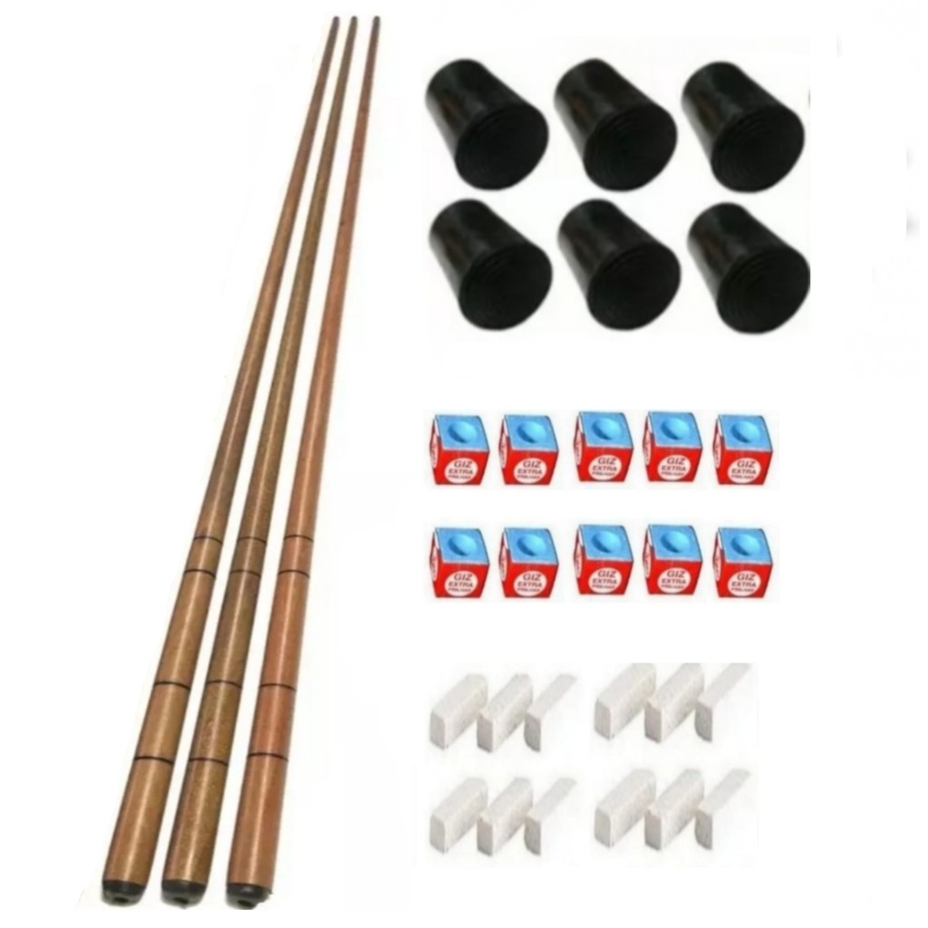 3 Tacos Bar Sinuca Snooker Ipê 1.45m + Kit Giz + 6  Virolas Ristas em Oferta na Shopee