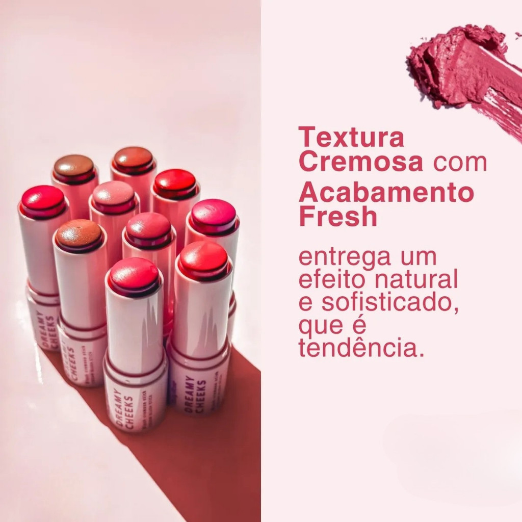 Blush Cremoso em Bastão Ruby Rose Dreamy Cheeks – Lançamento, Alta Pigmentação e Acabamento Natural (G1/G2) em Oferta na Shopee