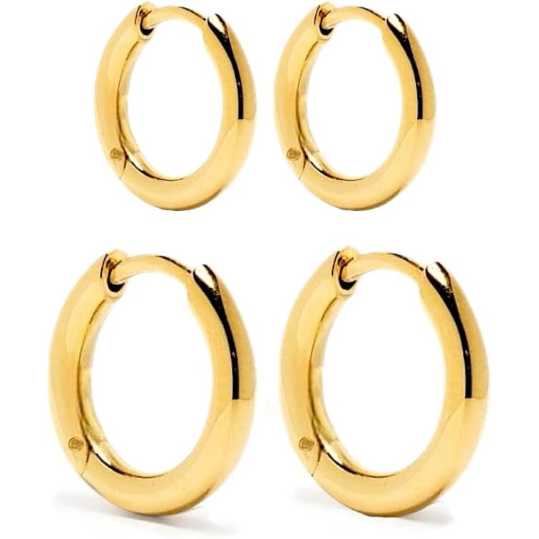 Conjunto de Brincos Argola Feminina Primeiro e Segundo Furo em Aço inoxidável 316l Antialérgico Cor Dourado ou Prata em Oferta na Shopee