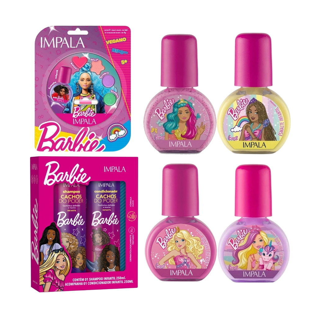 Kit Esmalte Shampoo Condicionador Cachos Kids Barbie Impala