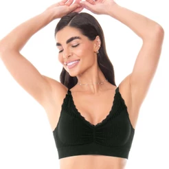 Top Jacquard Sem Costura com Bojo Removível na Cor Preta