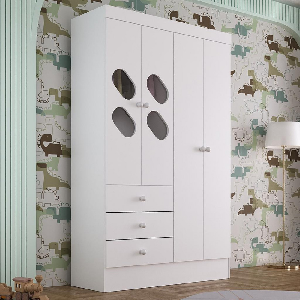 Guarda Roupa Infantil 4 Portas com Janela 2 Gavetas Maya Rodial