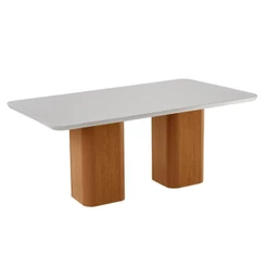 Mesa De Jantar Eloise 180cm Tampo Mdf E Vidro Canto Copo Naturalle /off White /serig. Off