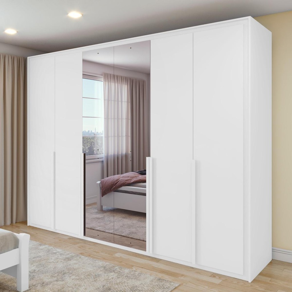 Guarda Roupa Casal 100% MDF 6 Portas Easy Space Com Espelho Branco -Lopas em Oferta na Shopee