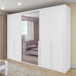 Guarda Roupa Casal 100% MDF 6 Portas Easy Space Com Espelho Branco -Lopas