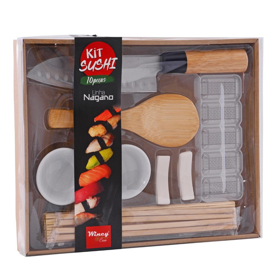 Kit Sushi Em Casa 10 Peças Faca Colher Hashi Esteira Molde