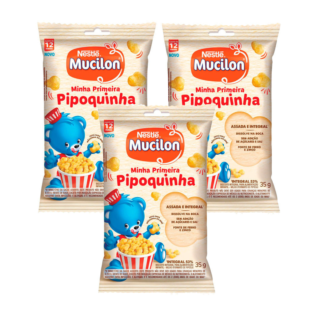 Kit 3 Snack Mucilon Pipoquinha Milho 35g - Mom & Baby