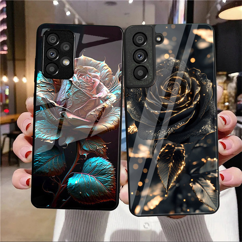Preto Dourado Rosa Vidro Caso De Telefone Para Samsung Galaxy A14 A16 A30 A22 A32 A33 A34 A40 A42 A55 4G A52 A53 A54 A70