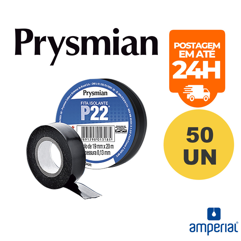 Kit 50 Fita Isolante Prysmian P22 19mm x 20 metros Preta