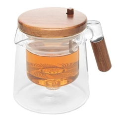 Chaleira de Vidro Borossilicato 500ml com Infusor Automático Alça de Madeira Wolff para Chás Bebidas Mesa Posta Elegante