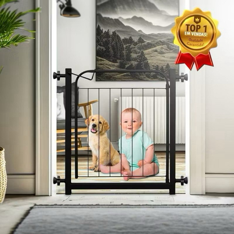 Grade Portão Proteção Pet Cachorro 69 cm A 84 cm Criança Cães Anti Ferrugem Não Precisa Furar Parede