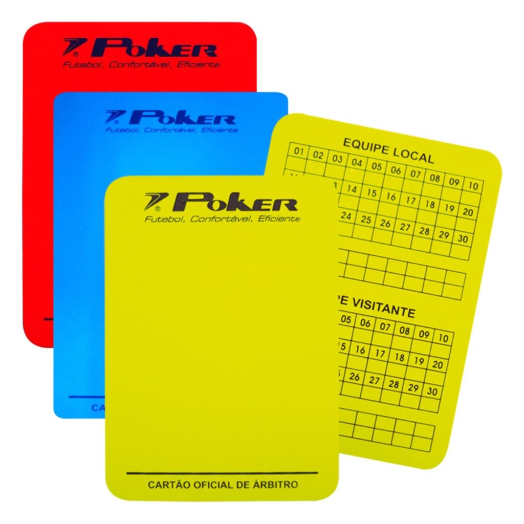 KIT Cartão Poker  Arbitro Juiz Treinador Oficial AM/VM/AZ - Futebol de Campo Futsal Salão Society