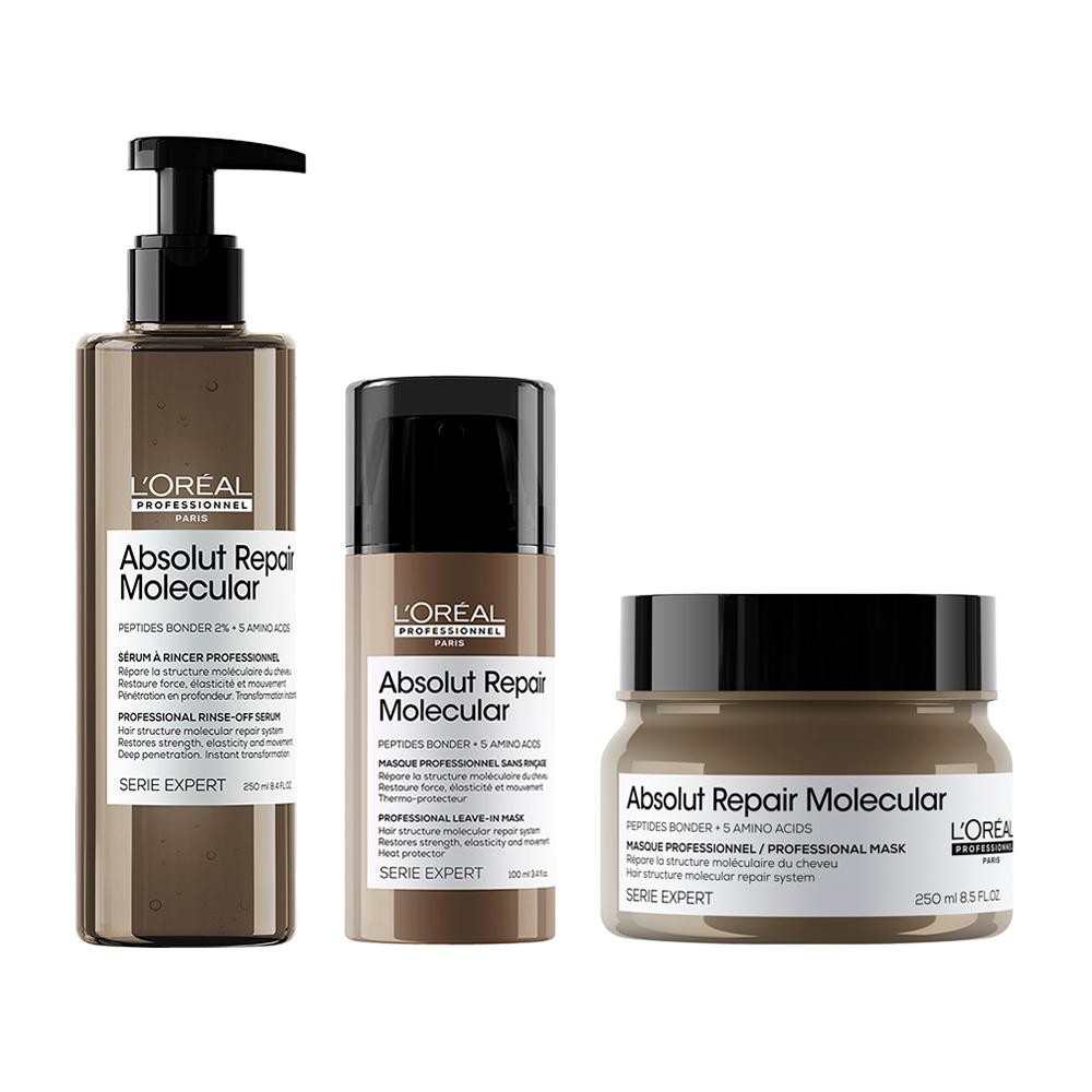 Kit L'Oréal Professionnel Absolut Repair Molecular Sérum 250ml + Máscara 250ml + Leave-In 100ml - Beauty