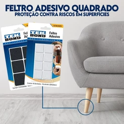 Protetor Pé Cadeira Feltro Quadrado Preto ou Branco 30mm com 12 Unidades Auto Adesivo
