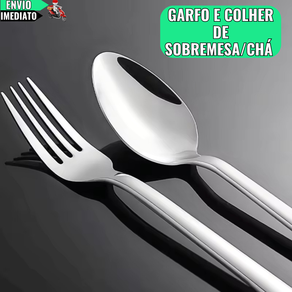 Kit com 48 Talheres Inox – 24 Garfos de Sobremesa e 24 Colheres de Chá para Café Colonial, Festas e Eventos — imagem 2 de 2