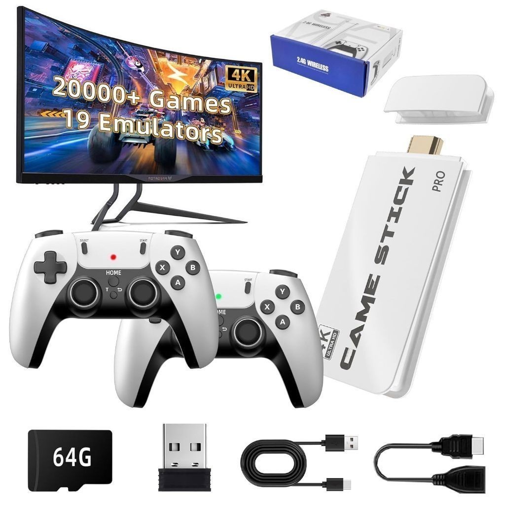 2026 Novo Video Game Stick M15 Pro 4k 64GB HDMI com 2 Controladores Sem Fio +20000 Jogos