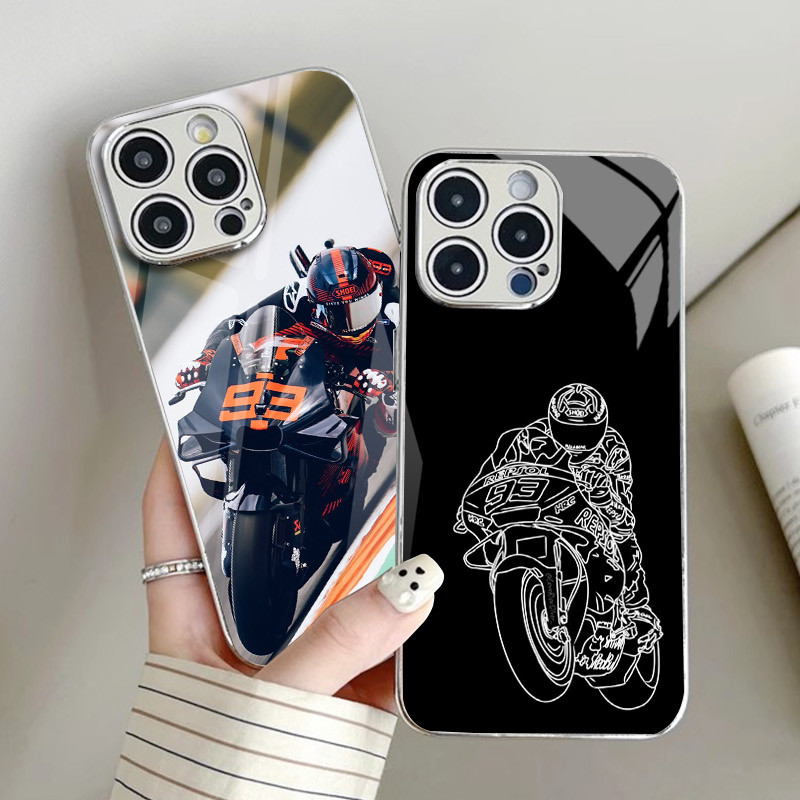 Marc Marquez 93 02 Capa De Telefone De Vidro Galvanizado Prateado Para Iphone 16 16e 15 Pro Max 14 13 12 Mini 11 Xs Xr
