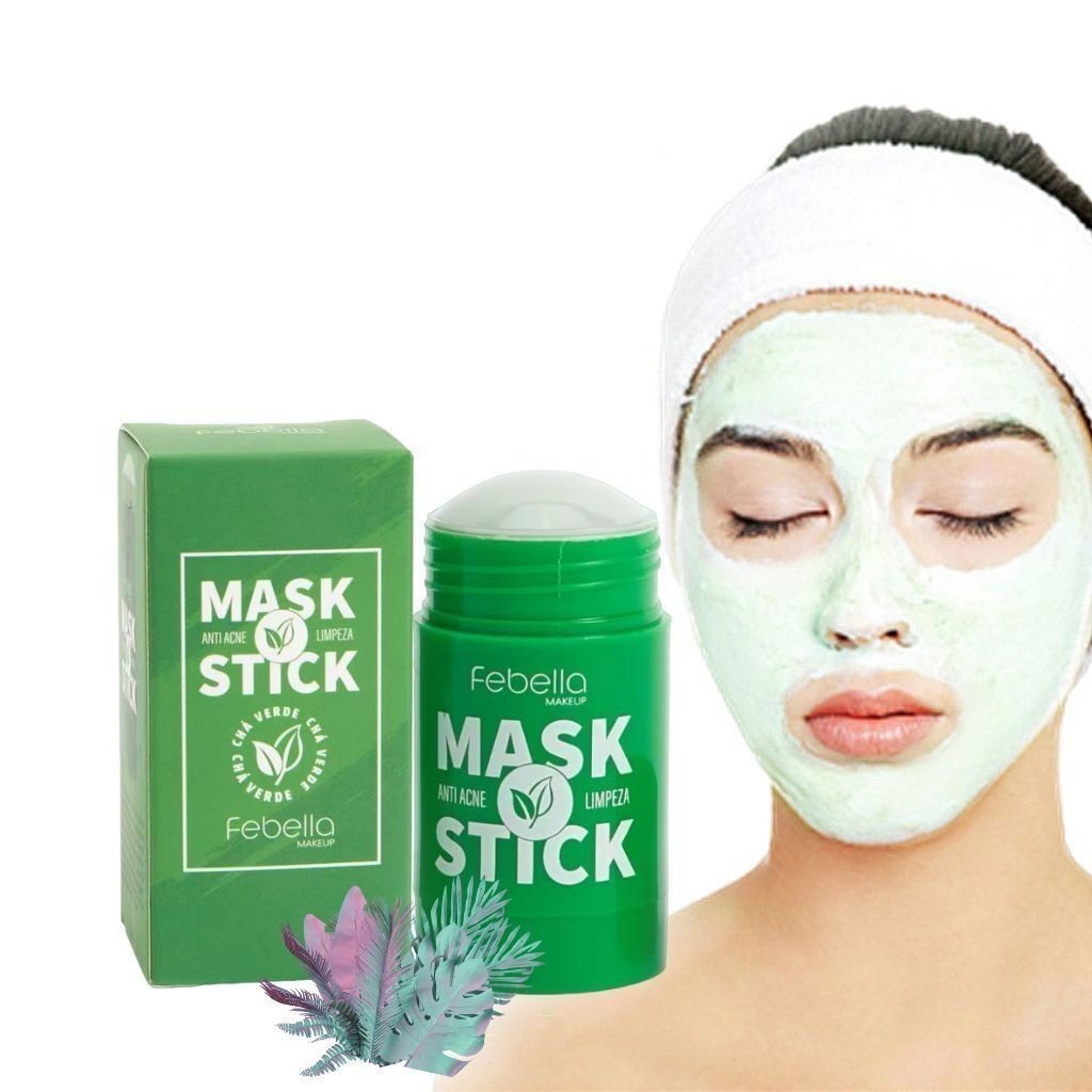 NOVO Máscara Chá Verde Remover de Cravos Anti-Acne Hidratante Beleza Pele Facial Clean Face Clareador Mask Stick FEBELLA em Oferta na Shopee