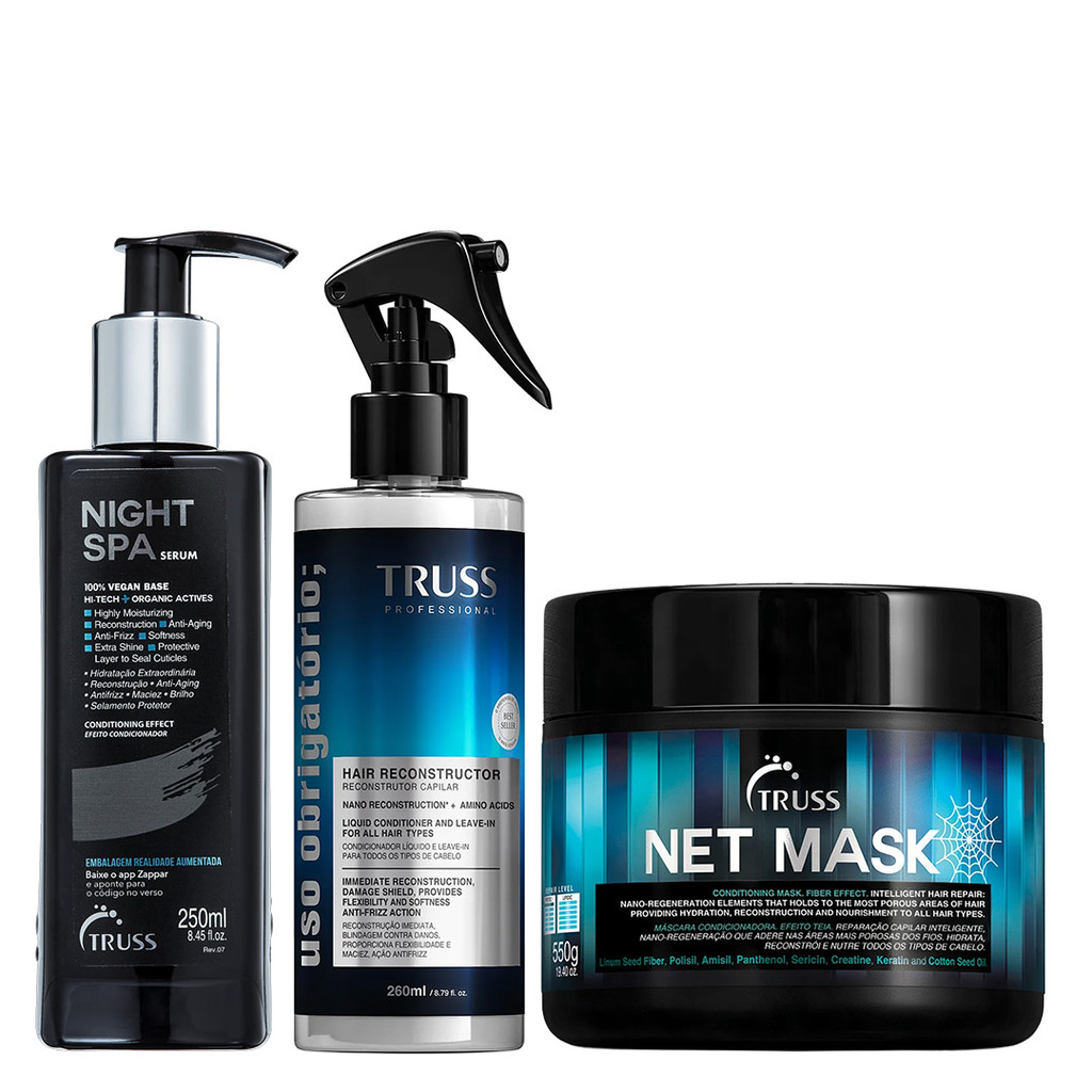 Truss Kit Net Mask 550g Night Spa Serum 250ml e Uso Obrigatório Reconstrutor 260ml