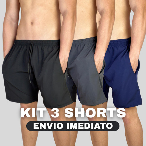 Kit 3 Bermudas Shorts Tactel Lisas Masculino com Elastano Para Academia Treino Futebol Corrida