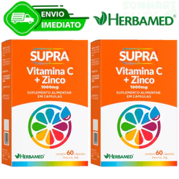 Kit Com 2 Vitamina C+Zinco 1000mg 1g Imunidade Supra Herbamed 60Caps Sem Glúten