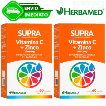 Kit Com 2 Vitamina C+Zinco 1000mg 1g Imunidade Supra Herbamed 60Caps Sem Glúten