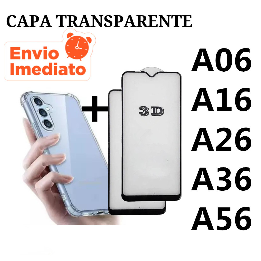Capa Capinha Anti Impacto + Película De Vidro 3D Temperado Para Samsung A06 A16 A26 A36 A56