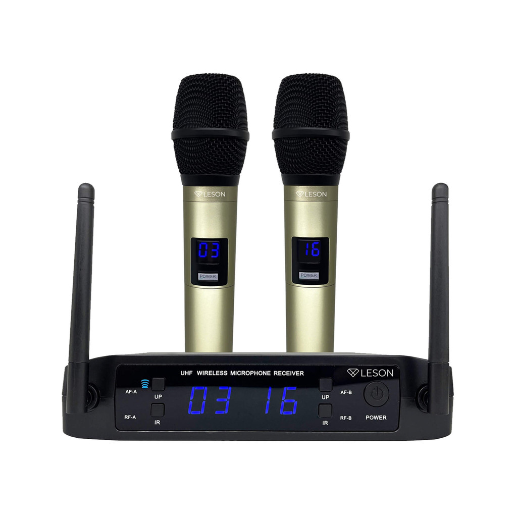 Microfone sem Fio LS916 Base Champanhe Receptor com Display LCD Leson - 2AMLS916C