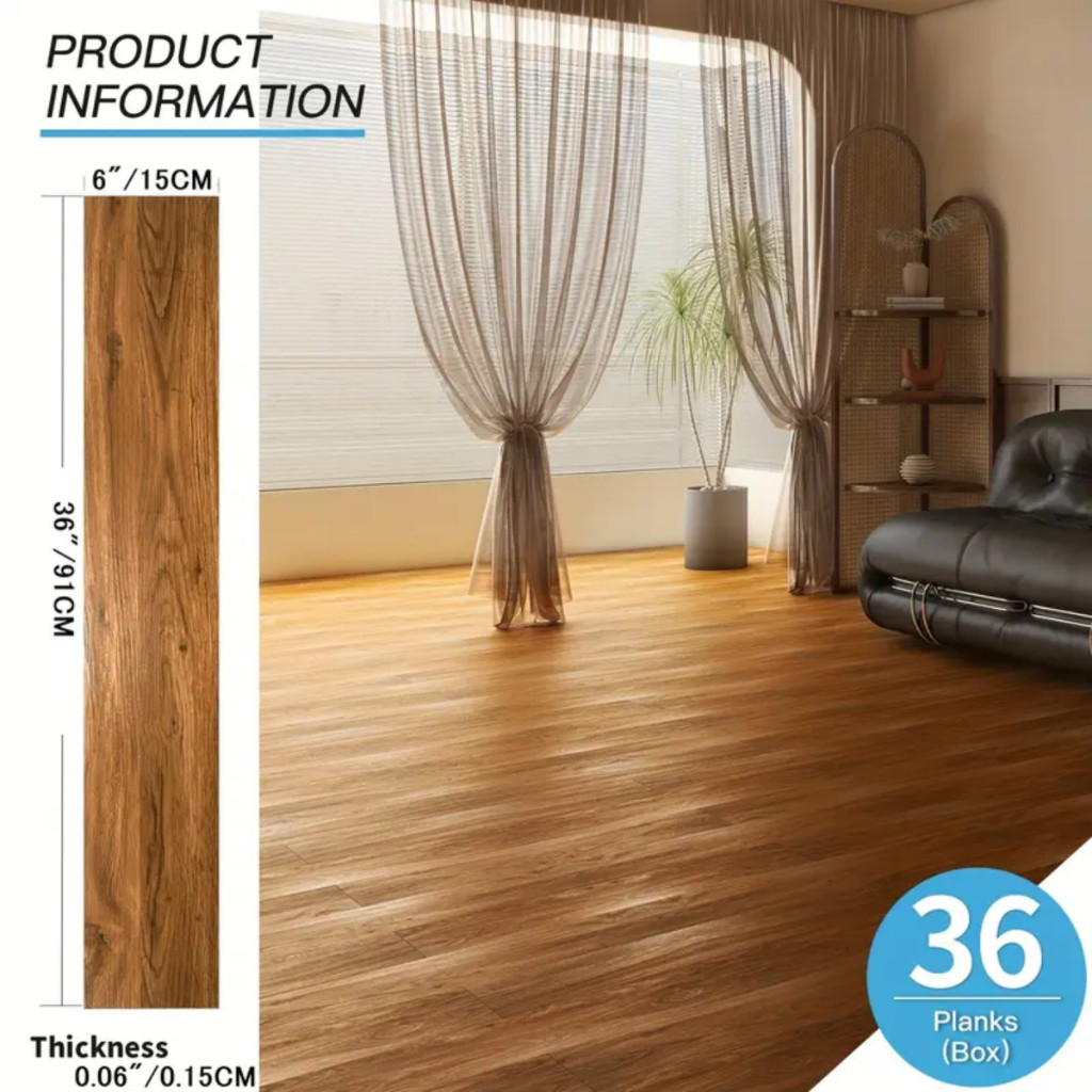 Piso Vinílico 5㎡ Autocolante Adesivo Madeira Régua Lavável 91x15cm