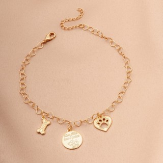 Pulseira Feminina Mãe de Pet com Elo de Coração e Pingentes Pata e Cão Semijoia Banhada a Ouro 18k. em Oferta na Shopee