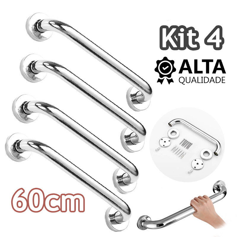 Barra Alça Apoio Banheiro 60cm Alta Qualidade Inox 4pcs em Oferta na Shopee