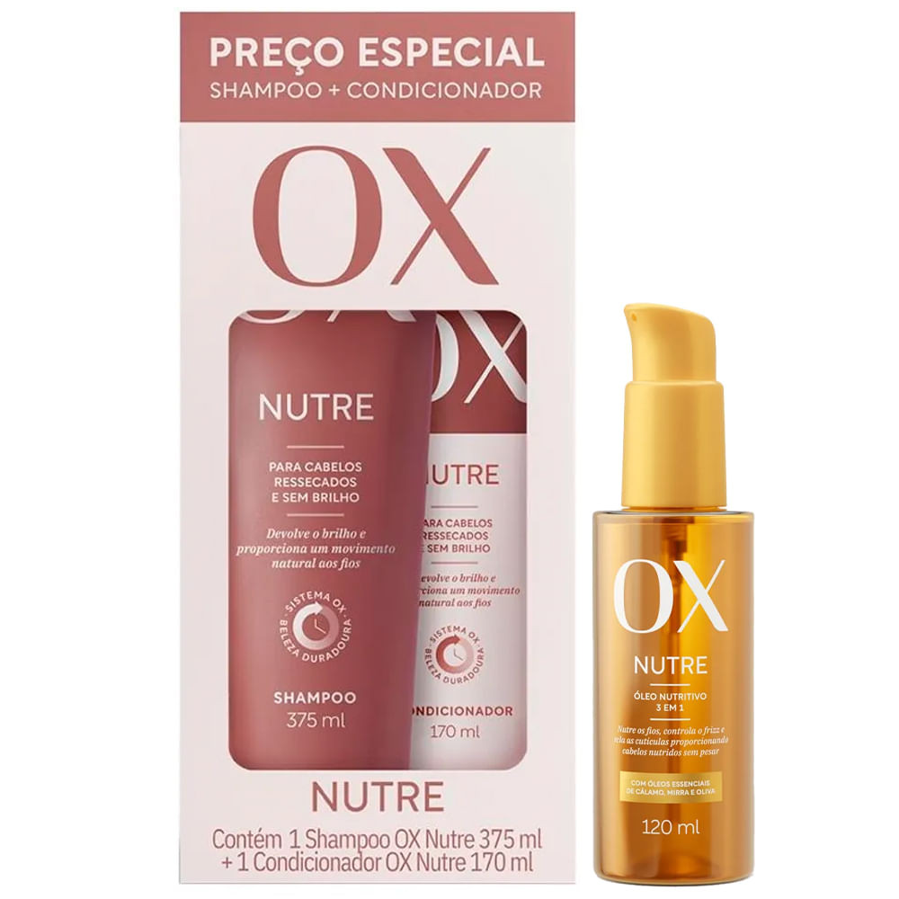 Kit OX Nutrição Intensa Shampoo + Condicionador + Óleo Capilar Nutritivo 120ml - Beauty