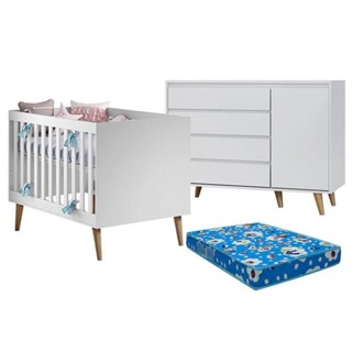 Berço Americano Ludmila E Cômoda Gran Lorena Branco Acetinado Bétula Com Colchão Ortobom - Carolina Baby em Oferta na Shopee