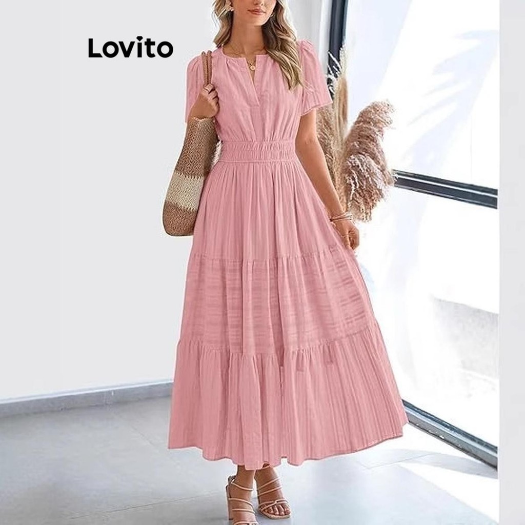 Lovito Vestido elegante liso de camada dupla para mulheres LNL100374 - Women Clothes