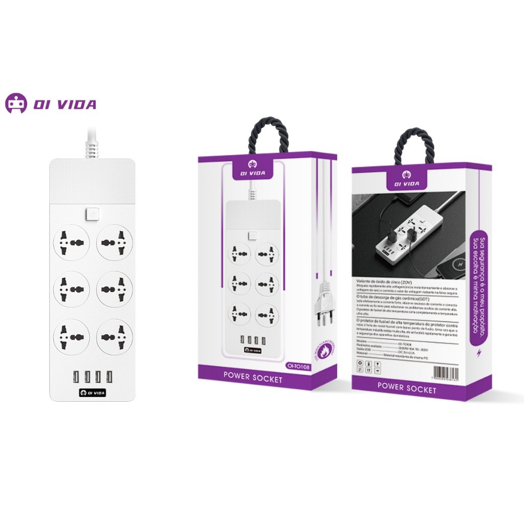 Tomada Elétrica Filtro De Linha Tomada Inteligente Proteção Zov 6 Tomadas Universais 4 Saídas Usb Isola Corrente em Oferta na Shopee