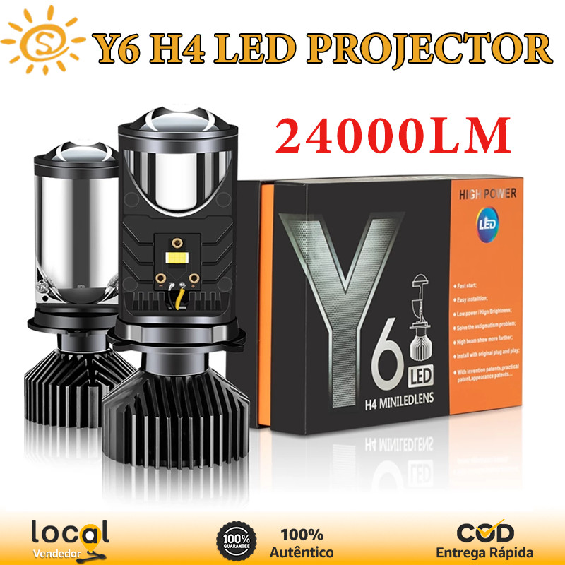 Kit de Conversão Farol LED H4 24000LM Ônibus 90W - Mini Projetor Lente Carro Hi/Lo, Alta Luminosidade e Durabilidade