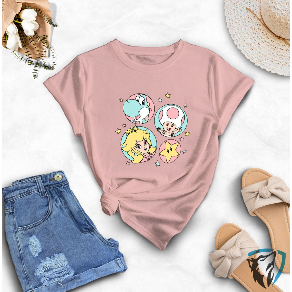 T-shirt Unissex Várias Cores Disponíveis Para O Dia a Dia Com Estampa Dos Personagens Do Super Mario Delicada