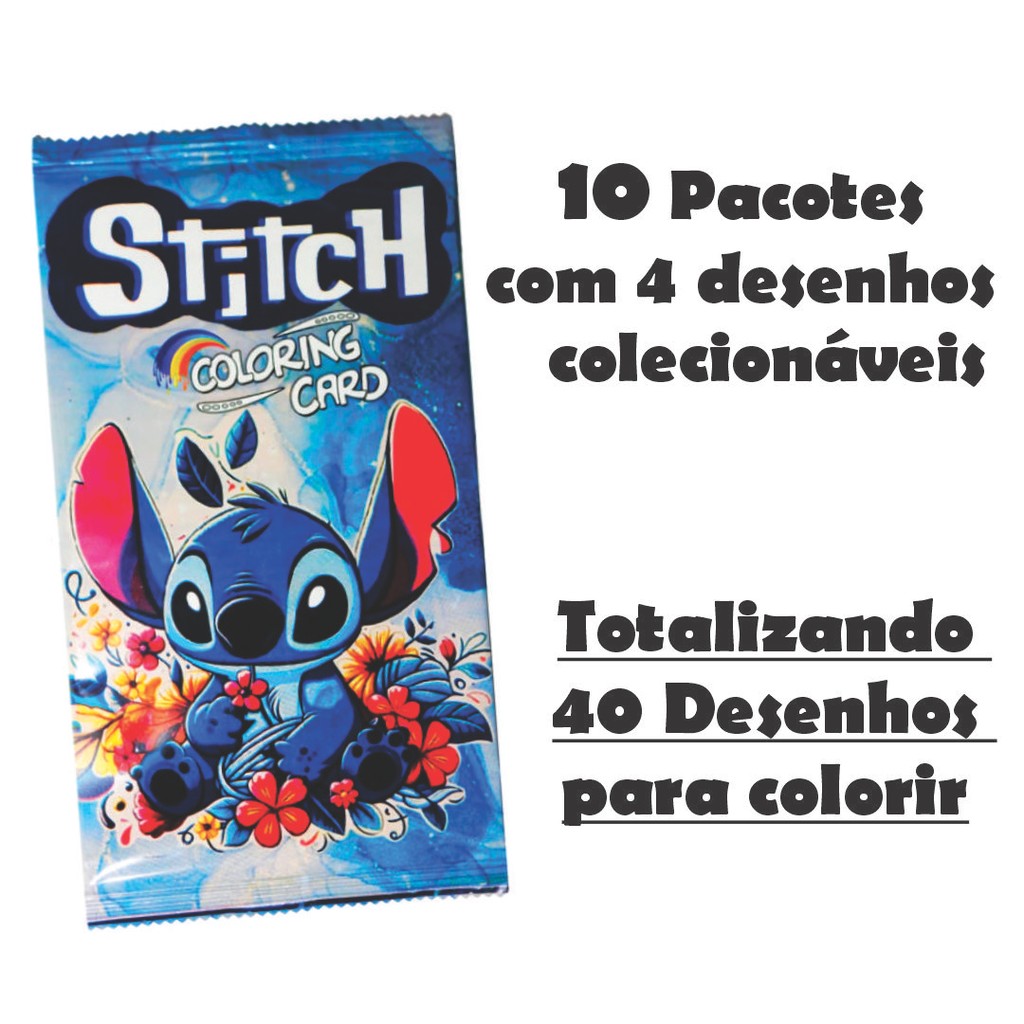 10 Pacotes Coloring Cards Stitch C/ 4 cards de colorir colecionáveis - Total 40 Cards para colorir