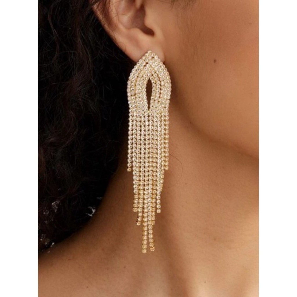 GGUAN Par de Brincos de gota de strass com zirconia casamento festa dourado/prata em Oferta na Shopee