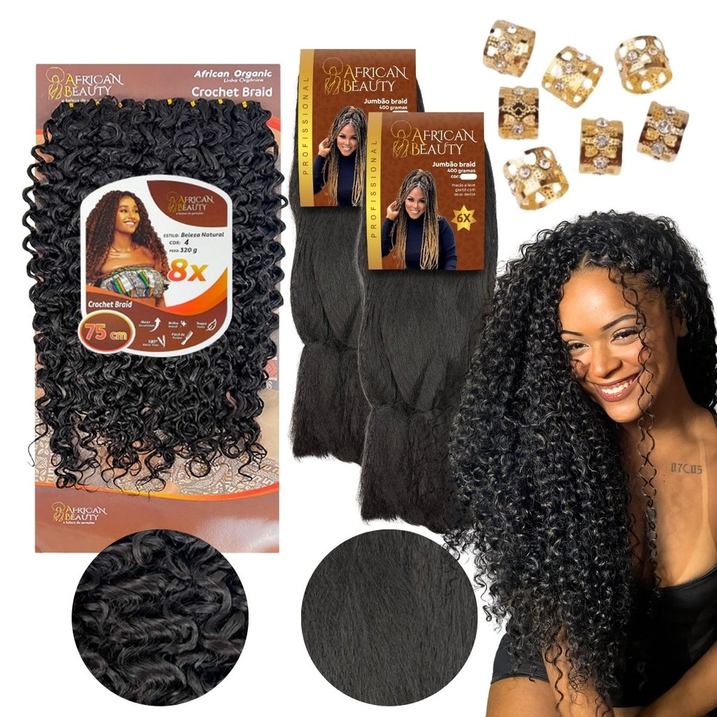 kit Gypsy Braid Crochet braid Cabelo Cacheado Fibra Orgânica + 2 Jumbos Tranças com cachos