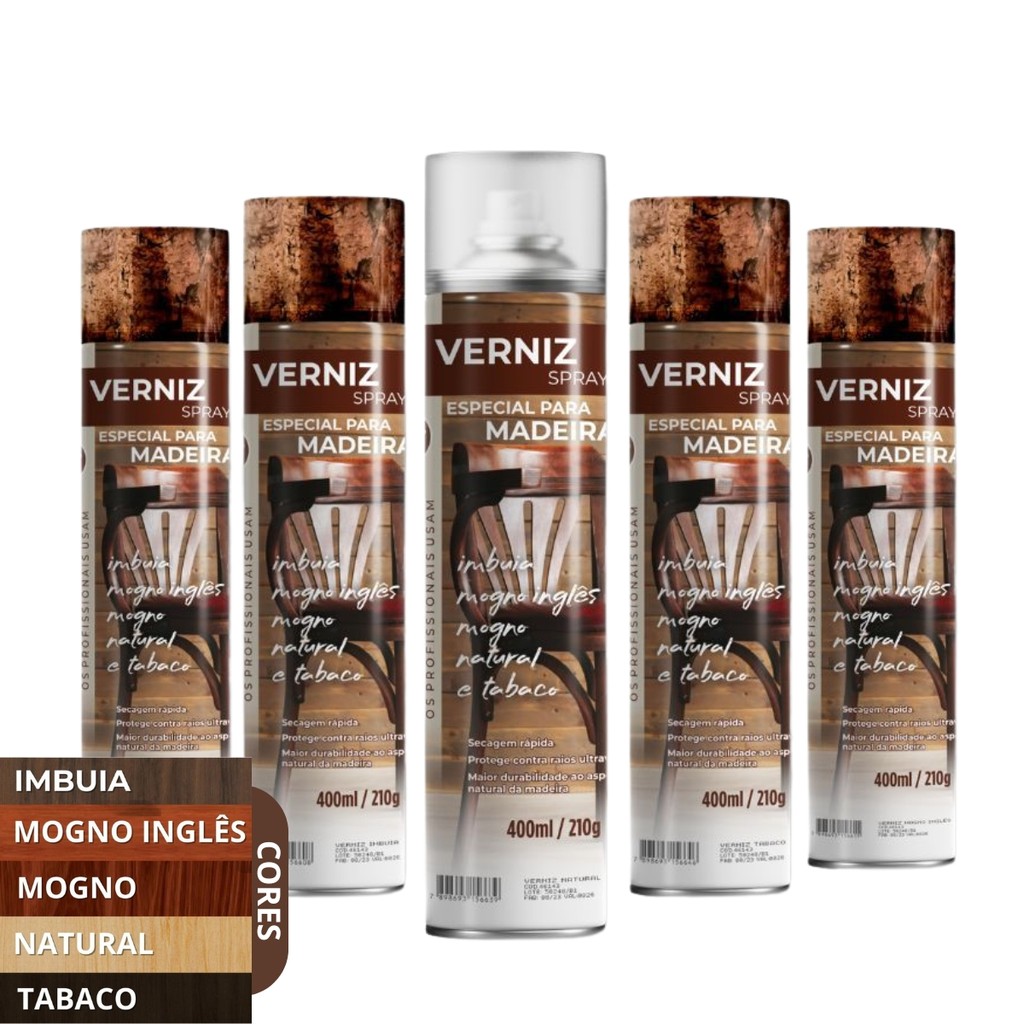 Spray Verniz Etaniz 400ml Imbuia, Mogno, Natural, Tabaco e Mogno Inglês - 1, 2 e 3un