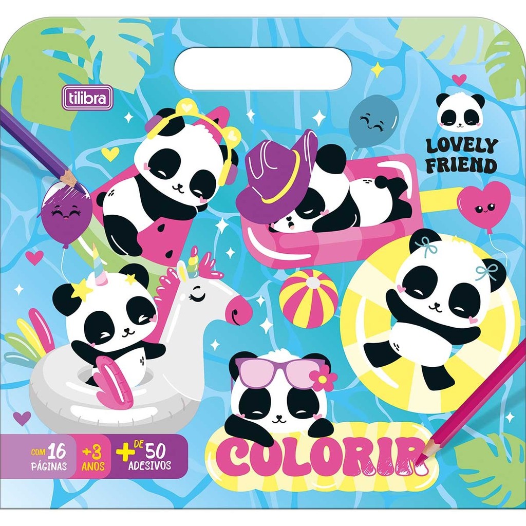 Livro Álbum Maleta de Atividades de Colorir Panda Pandinhas Lovely Friend Com 8 Folhas Tilibra